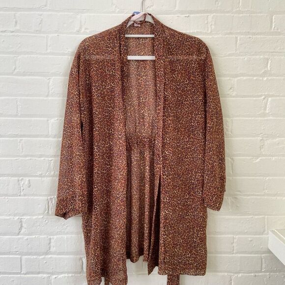 Victoria’s Secret Leopard Print Chiffon Kimono Robe Attached Belt – One Size - Picture 2 of 9